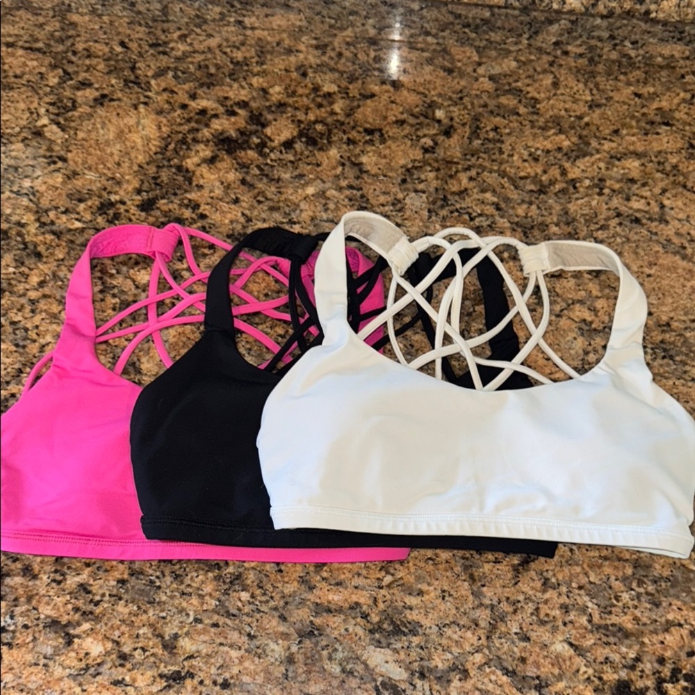 Lululemon Size 2 Women's Strappy Sports Bra Set - Pink, Black, and White